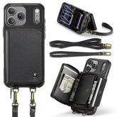 JEEHOOD C22 Series Zipper Wallet Leather Phone Case with Dual Lanyard